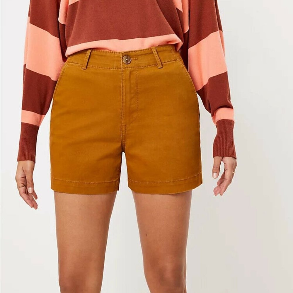 NEW Loft Size 6 Curvy Washed Twill Shorts Bronze Brown High Rise